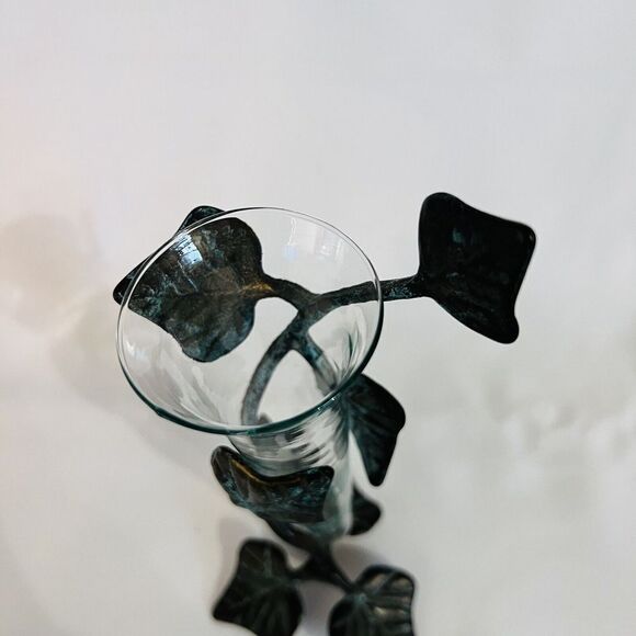 Vintage New Concepts Vase Cast Iron Tree Leaves Wrapped Around Glass Sculpture - Picture 6 of 8